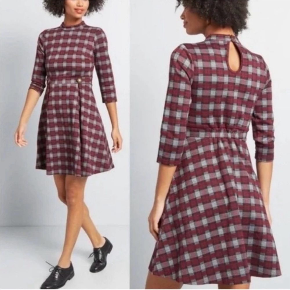 Modcloth Proudest Moments Plaid Knit A-Line Dress Size 1X
